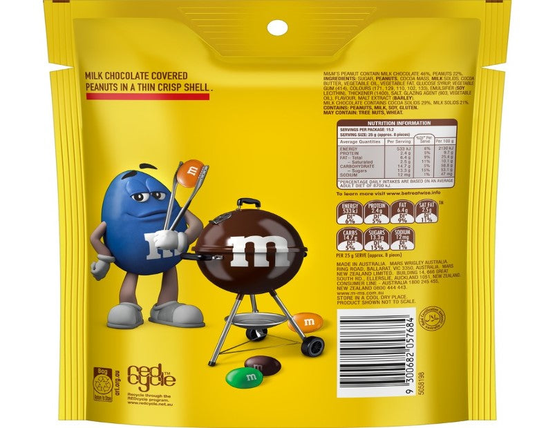 M&M's Peanut Milk Chocolate Snack & Share Party Bag 380g 2 Pack