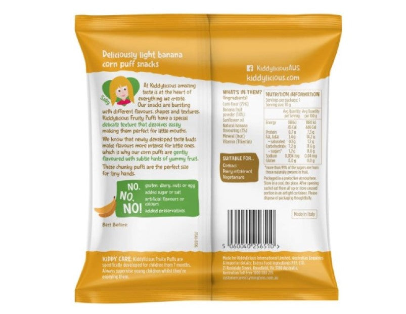 Kiddylicious Gluten-Free Banana Fruity Puffs, 10g (Pack of 6)