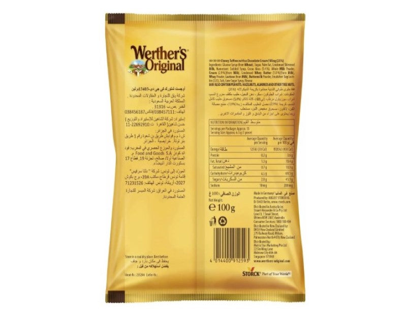 Storck Werther's Original Éclairs Bag, Chewy Toffees with a Decandent Chocolate Cream Centre, 100 g