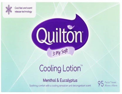 Quilton Cooling Lotion 3 Ply Menthol & Eucalyptus Facial Tissue 95 tissues 18 pack