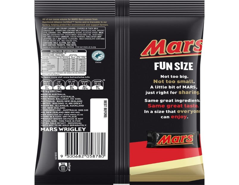 Mars Milk Chocolate Fun Size Snack & Share Bag 12 Pieces 192g - 2 Pack