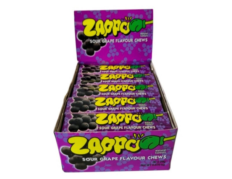 ZAPPO Sour Grape Flavoured Chews - (Bulk Pack of 30 Sticks)