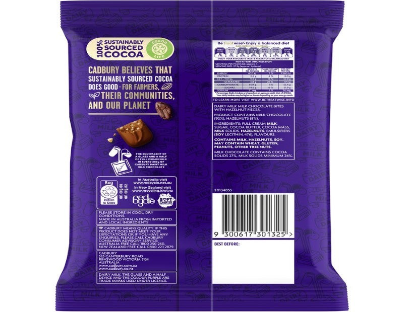 Cadbury Dairy Milk Hazelnut Milk Chocolate Bites 130g - 2 Pack