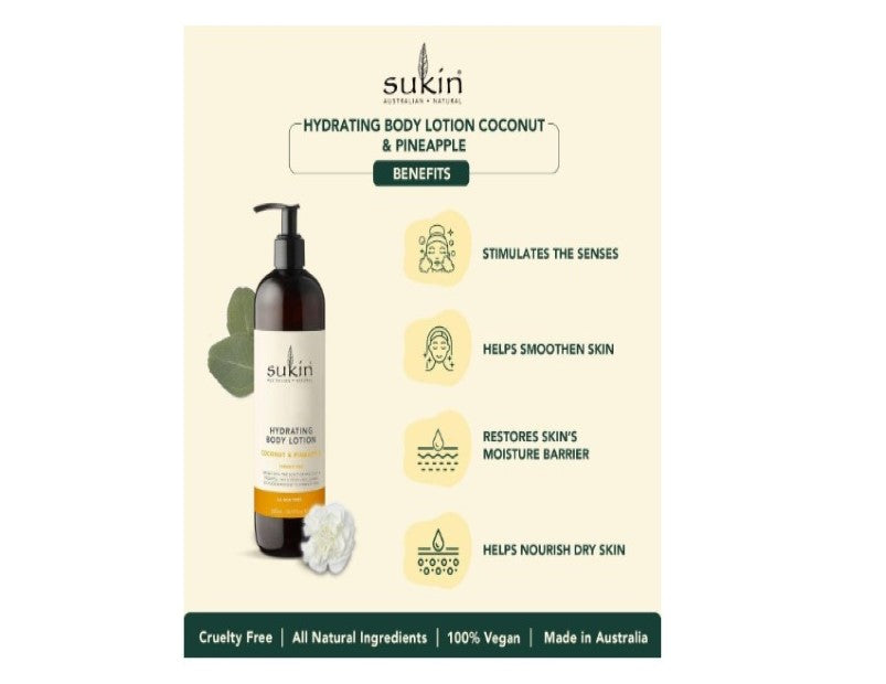 Sukin Hydrating Body Lotion, Pineapple & Coconut, 500ml