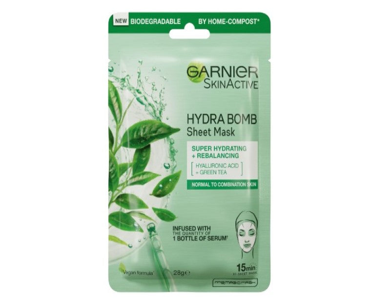 Garnier Hydra Bomb Hyaluronic Acid Green Tea Sheet Mask (3 Pack)