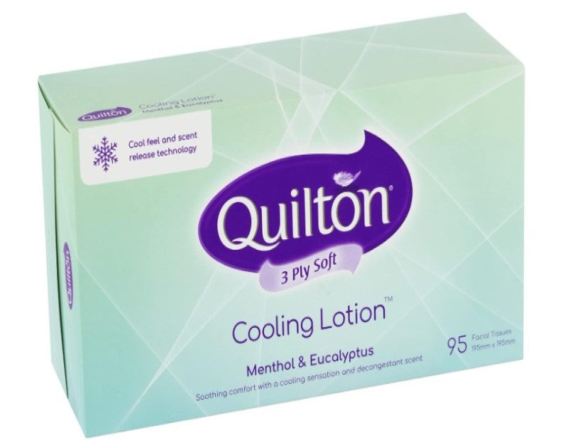 Quilton Cooling Lotion 3 Ply Menthol & Eucalyptus Facial Tissue 95 tissues 18 pack