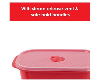 Décor Microsafe Oblong | BPA Free | Microwave Container | Steam Release Vent | Dishwasher Safe, Red, 1.6L