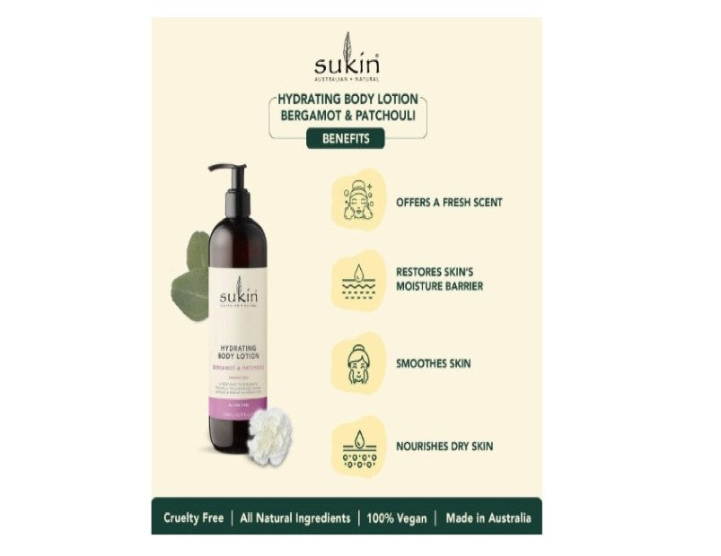 Sukin Hydrating Body Lotion, Bergamot & Patchouli, 500ml