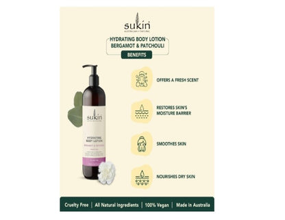 Sukin Hydrating Body Lotion, Bergamot & Patchouli, 500ml