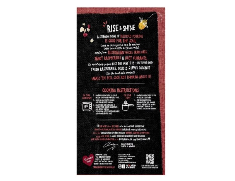 Carman's Raspberry and Vanilla Gourmet Porridge Sachets 320 g