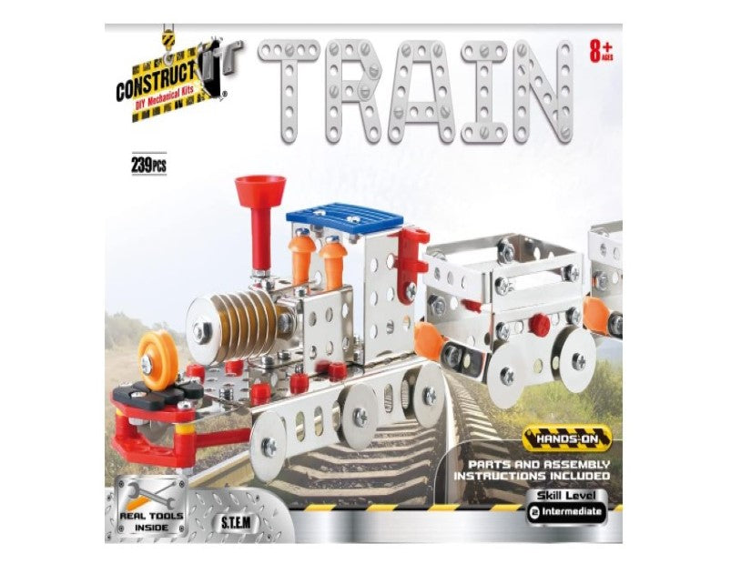 Construct IT Train - 239 Piece Train Construction Kit - Build Your Own Metal Train - STEM for Kids Ages 8-12