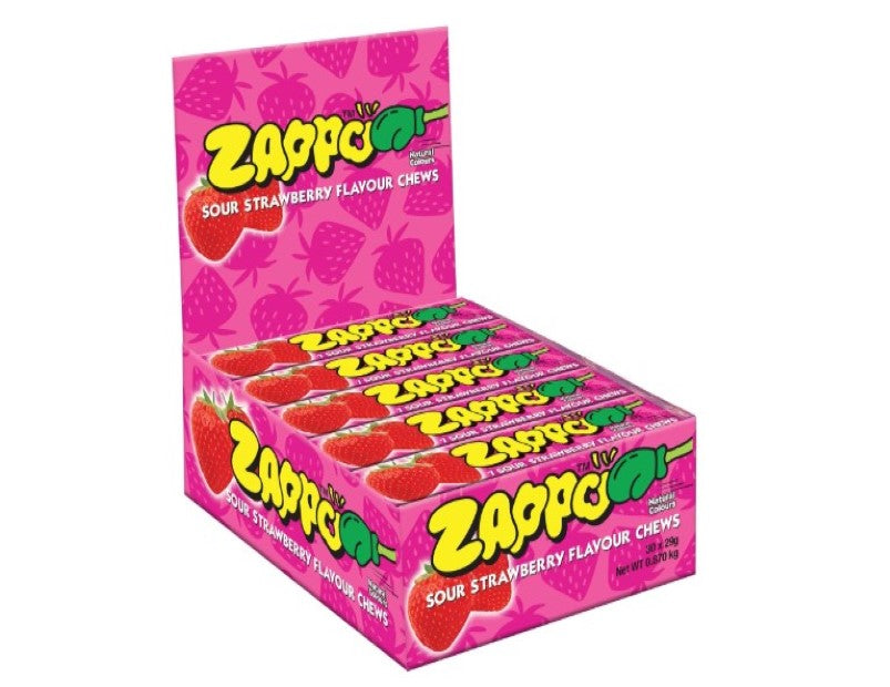 ZAPPO Sour Strawberry Flavoured Chews - (Bulk Pack of 30 Sticks)