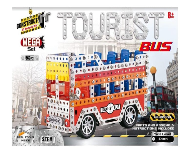 Construct IT MEGA Tourist Bus - 563 Piece Tourist Bus Construction Kit  - Build Your Own Metal Tourist Bus