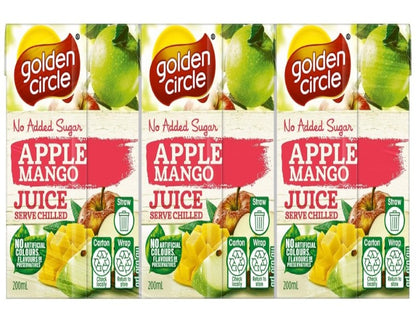 Golden Circle Apple and Mango Fruit Juice Box Poppers Multipack Apple, Mango Juice No Added Sugar No Artificial Colours, Flavours or Preservatives 200ml (Pack of 6)