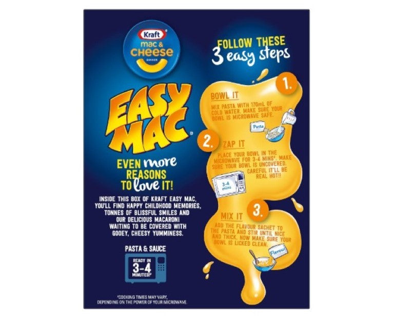 Kraft Mac and Cheese Original Pasta Easy Microwaveable Macaroni Instant Pasta Quick Meal 280g