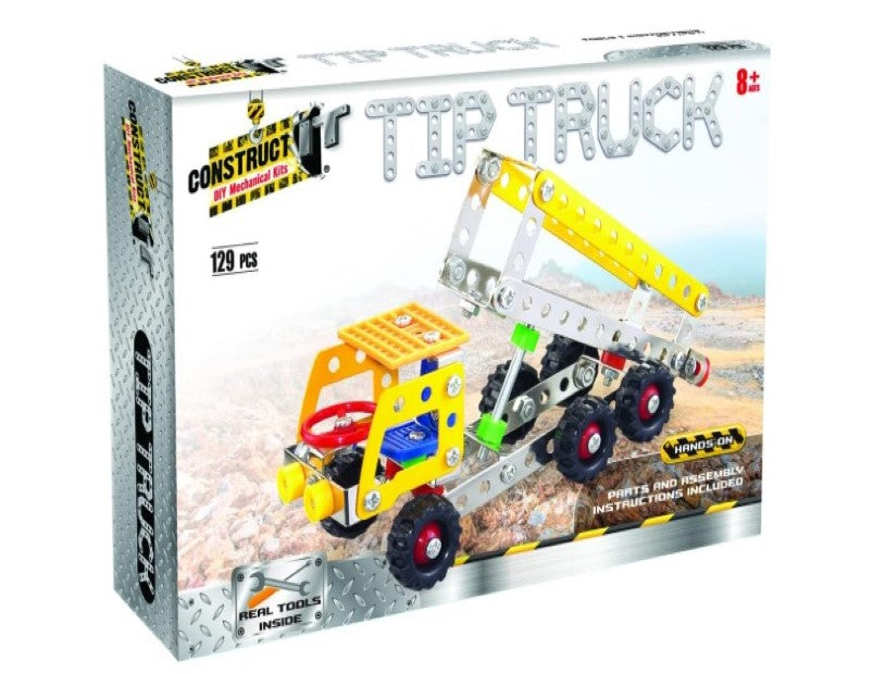 Construct IT Tip Truck - 129 Piece Tip Truck Construction Kit - STEM Toys for 8+ Year Olds - Build Your Own Metal Tip Truck