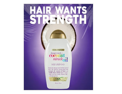 Ogx Extra Strength Damage Remedy + Hydrating & Repairing Coconut Miracle Oil Shampoo For Damaged & Dry Hair 385mL