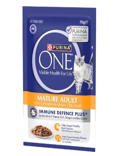 PURINA ONE Mature Adult 7+ Wet Cat Food Succulent Chicken in Gravy Pouch 12x70g