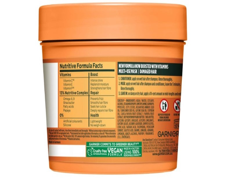 Garnier Fructis, 3-in-1 Hair Mask, Repairing & Hydrating, Hair Food Papaya, 390ml