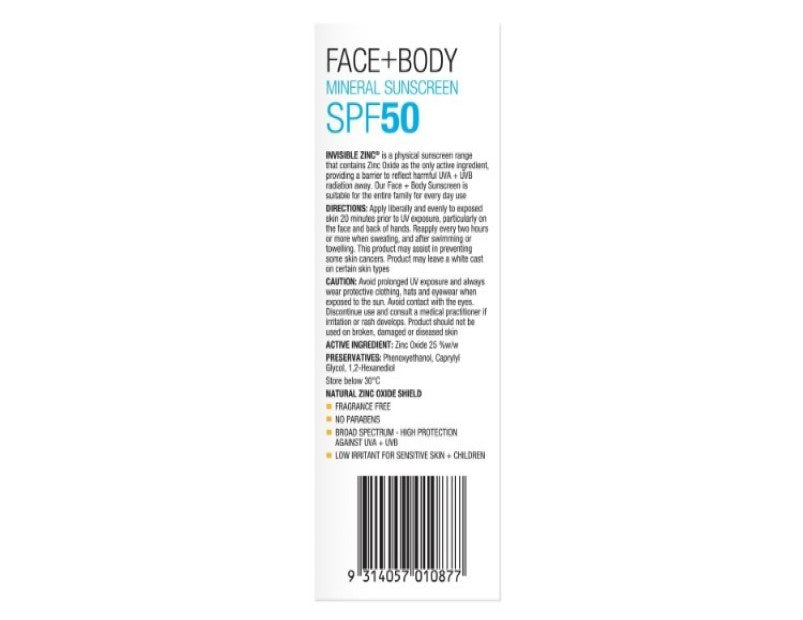 Invisible Zinc SPF50 Face and Body Sunscreen, 75g