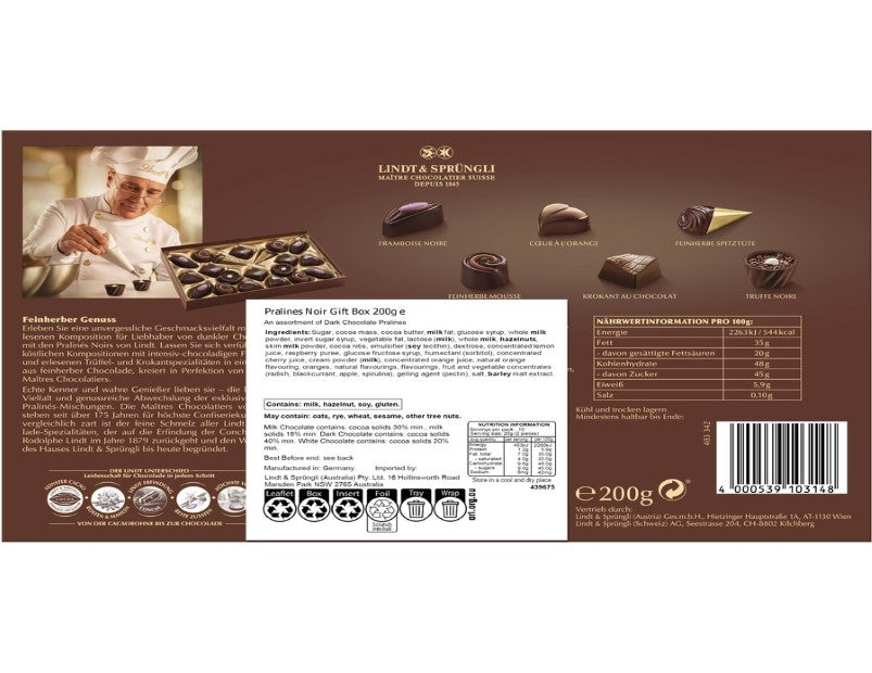 Lindt Pralines Noirs Dark Chocolate Gift Box 200g