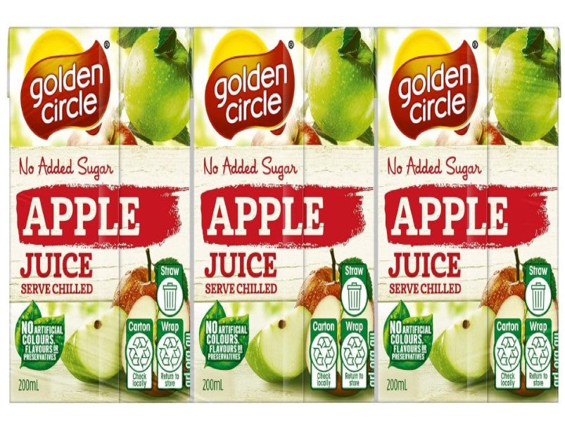 Golden Circle Apple Fruit Juice Box Poppers Multipack Apple Juice No Added Sugar No Artificial Colours, Flavours or Preservatives 200ml (Pack of 6)