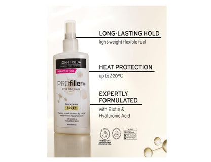 John Frieda PROfiller+ Thickening Spray with Heat Protection for Thin, Fine Hair,