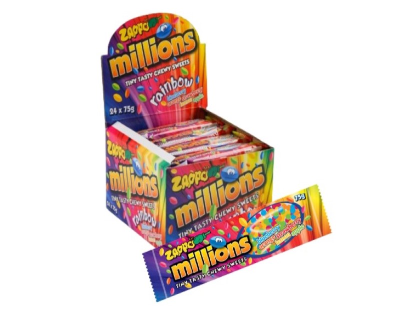 ZAPPO Millions Rainbow Chewy Sweets - (Bulk Pack of 24 x 75g)