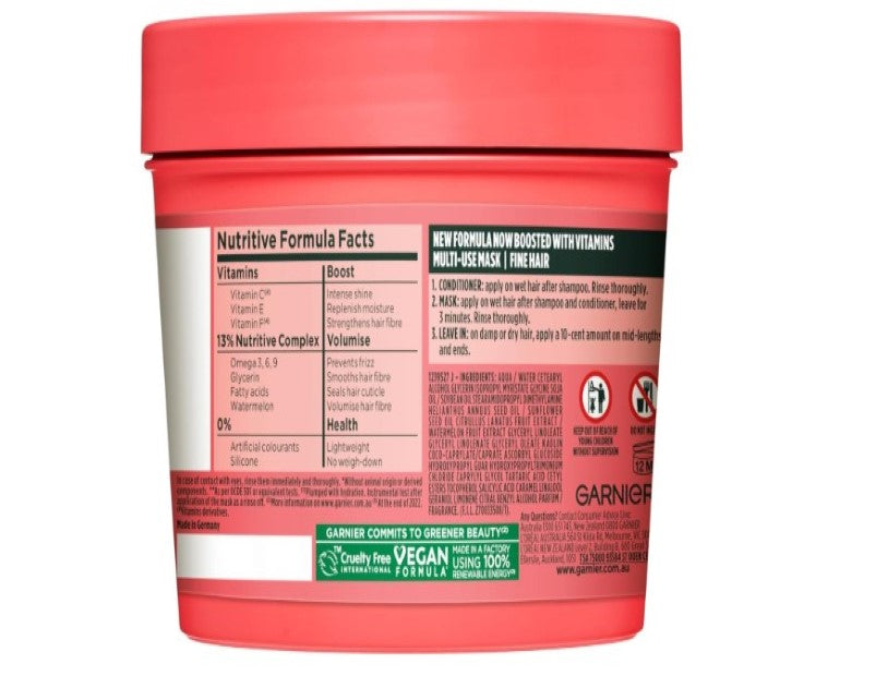 Garnier Fructis, 3-in-1 Hair Mask, Plumping & Hydrating, Hair Food Watermelon, 390ml