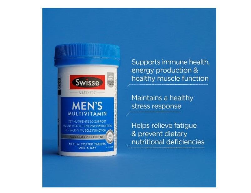 Swisse Ultivite Men's Multivitamin - with Zinc, Vitamin D3, Selenium & B Vitamins to Support General Male Health - 60 Tablets