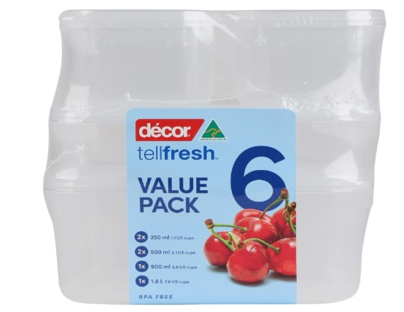 Décor Food Storage Container, Clear, Pack of 6