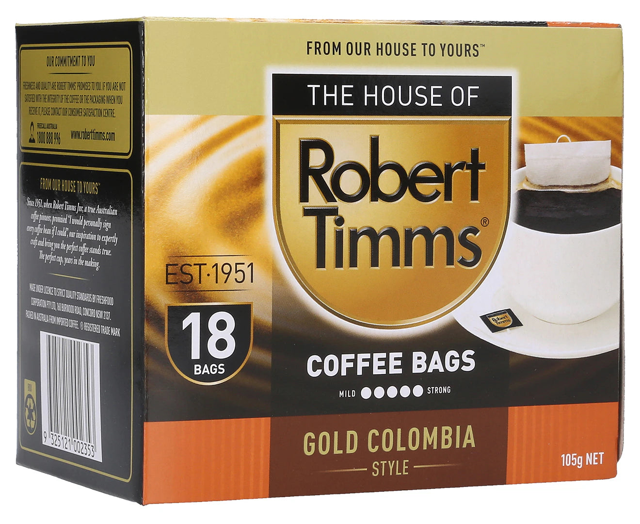 Robert Timms Gold Colombia Style Coffee Bags - 4 Pack