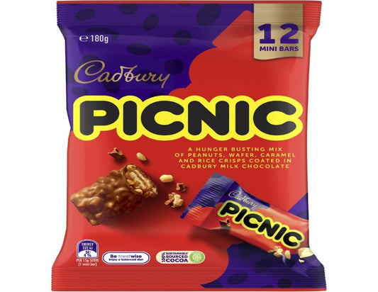 Cadbury Picnic Milk Chocolate Share Pack 12 Mini Bars 180g - 2 Pack