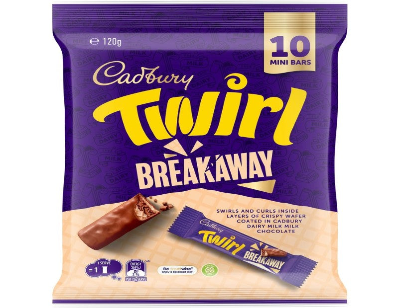 Cadbury Twirl Breakaway Milk Chocolate Sharepack 10 Mini Bar 120g  - 2 Pack