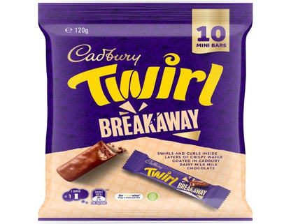 Cadbury Twirl Breakaway Milk Chocolate Sharepack 10 Mini Bar 120g  - 2 Pack