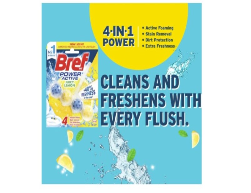 Bref Power Active Juicy Lemon, Rim Block Toilet Cleaner, 50 Grams