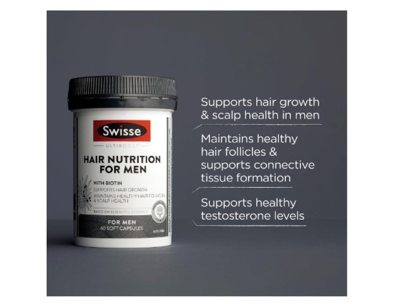 Swisse Ultiboost Hair Nutrition For Men - with Biotin To Maintain Scalp Health & Support Hair Growth - 60 Capsules