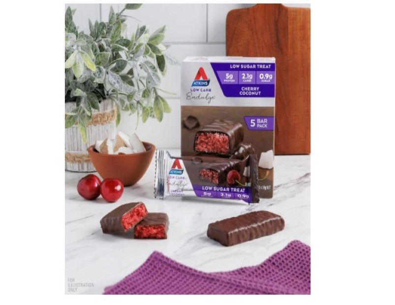 Atkins Endulge Cherry Coconut Bar, Dessert Favourite, Low Sugar, High Fibre, Keto Friendly Bar, 5 Count