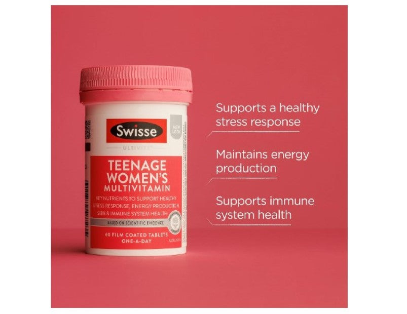 Swisse Ultivite Teenage Women's Multivitamin - with B Vitamins, Magnesium, Iron and More To Support General Health - 60 Tablets