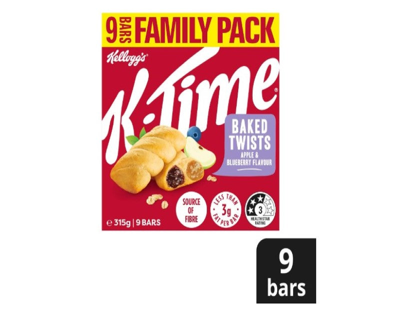 Kellogg's K-Time Baked Twists Apple and Blueberry Flavoured Snack Bars, 9-pack