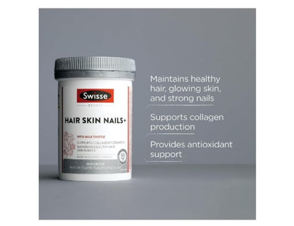 Swisse Beauty Hair Skin Nails+ - Supports Collagen Formation & Reduces Nail Splitting - 100 Tablet