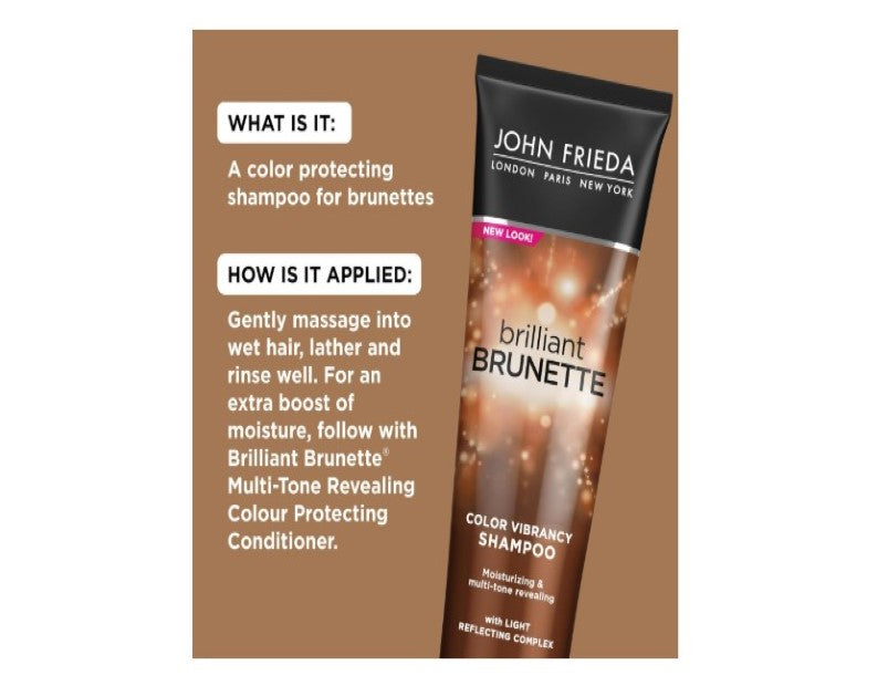 John Frieda Brilliant Brunette Colour Protecting Moisturising Shampoo, 250 ml