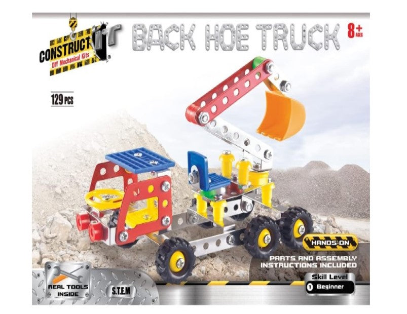 Construct IT Hoe Truck - 129 Piece Hoe Truck Construction Kit - STEM Toys for 8+ Year Olds - Build Your Own Metal Hoe Truck