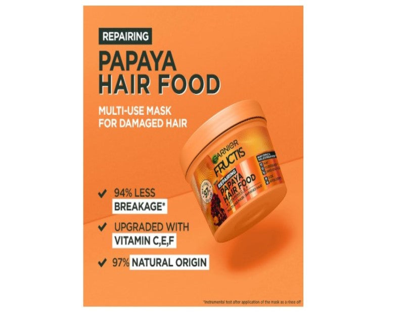 Garnier Fructis, 3-in-1 Hair Mask, Repairing & Hydrating, Hair Food Papaya, 390ml