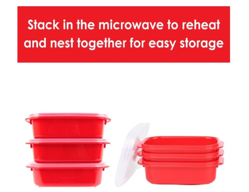 Décor Microsafe Oblong | BPA Free | Microwave Container | Steam Release Vent | Dishwasher Safe, Red, 1.6L