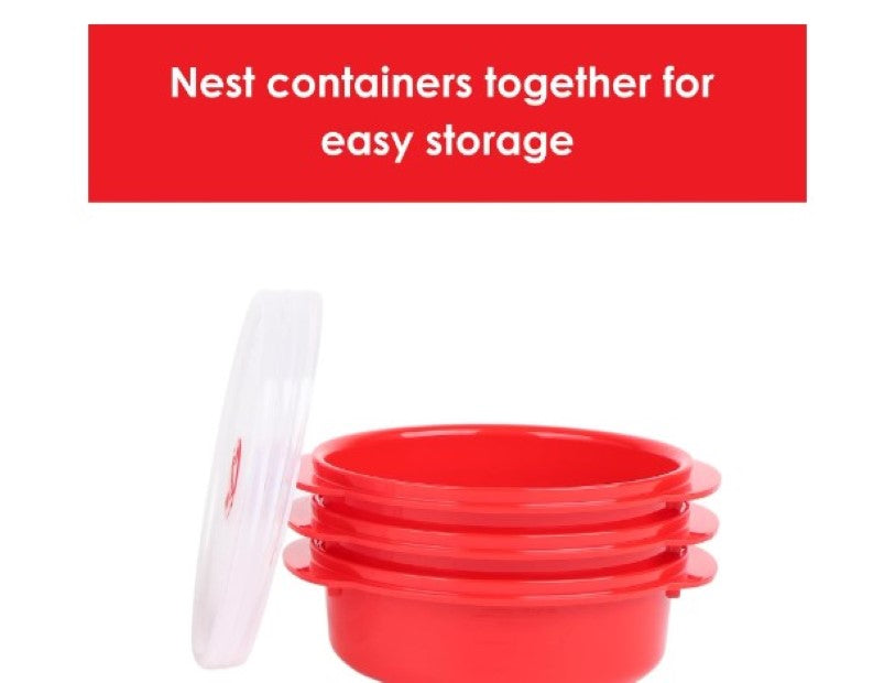 Decor Microsafe Round Storage Container, 750ml Capacity, Red