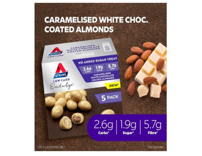 Atkins Caramelised White Chocolate Coated Almonds Endulge 5 x 30g, Pack of 5, Low Carb, Low Sugar, High Fibre