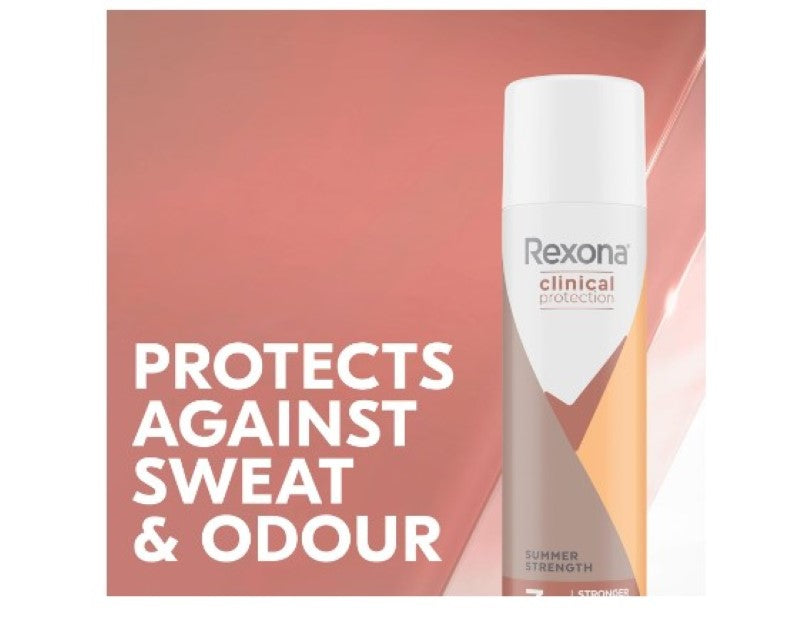 Rexona Women Clinical Antiperspirant Deodorant Aerosol Spray Summer Strength, 180ml, 96 Hour Protection