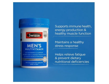 Swisse Ultivite Men's Multivitamin - with Zinc, Vitamin D3, Selenium & B Vitamins to Support General Male Health - 120 Tablet