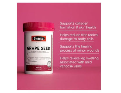 Swisse Beauty Grape Seed - Supports Collagen Formation & Skin Health - 180 Tablets